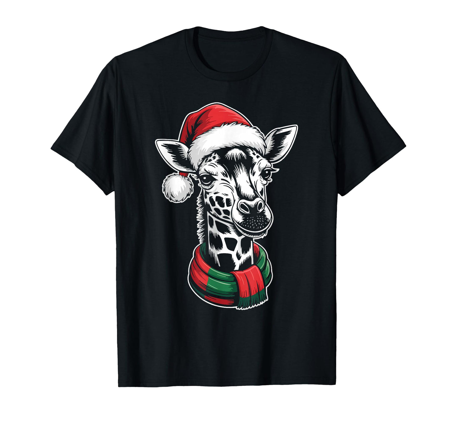 Giraffe Xmas Santa Hat Scarf Christmas Costume T-Shirt