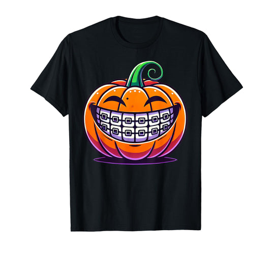 Orthodontics Dental Halloween Pumpkin Braces Dentist Horror T-Shirt