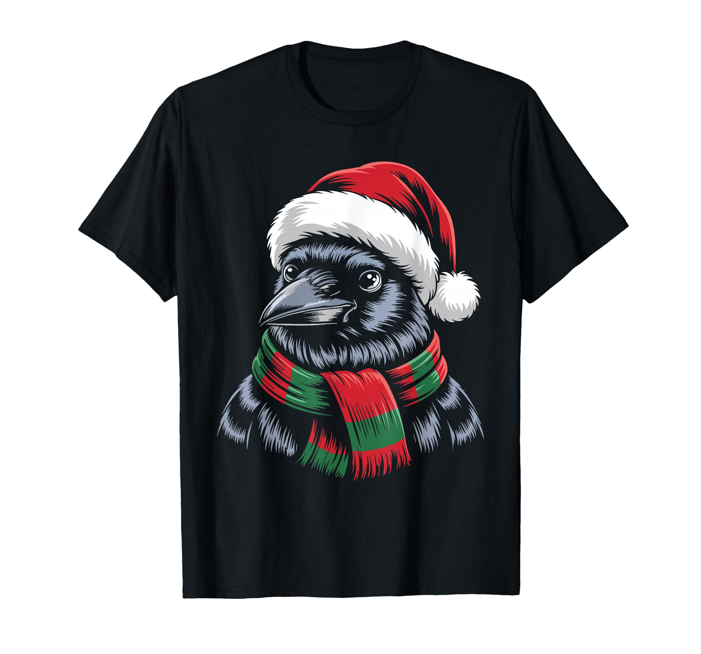 Crow Xmas Santa Hat Scarf Christmas Costume T-Shirt