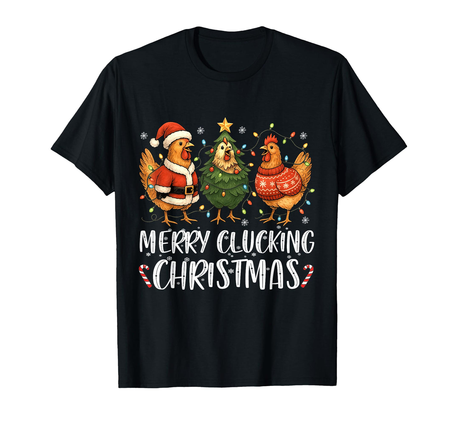 Merry Clucking Christmas Chicken Pajama Funny Santa Hat Xmas T-Shirt