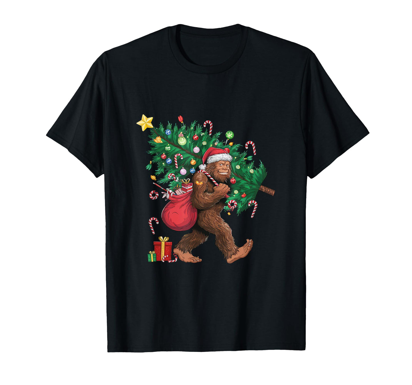 Bigfoot Santa Most Wonderful Christmas Tree Lights Sasquatch T-Shirt