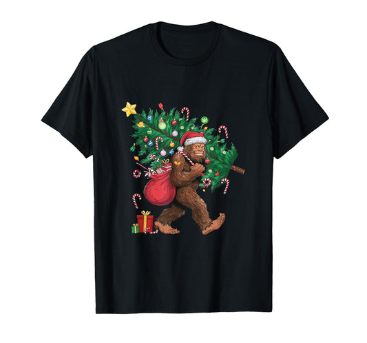 Bigfoot Santa Most Wonderful Christmas Tree Lights Sasquatch T-Shirt