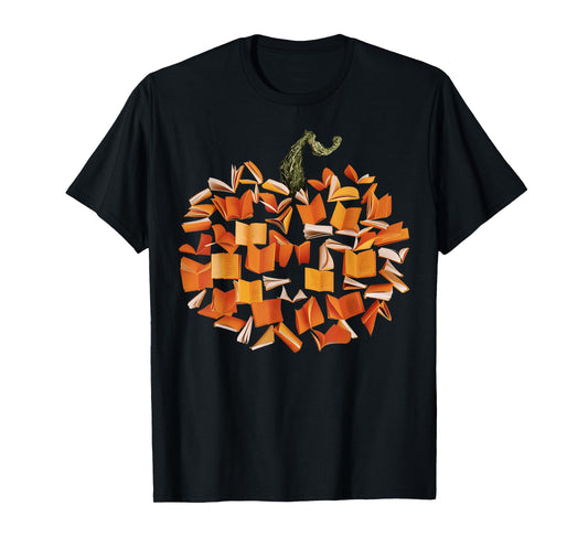 Vintage Book Pumpkin Autumn Fall Librarians Bookworm Teacher T-Shirt