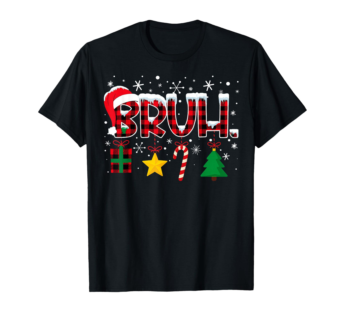 Bruh Funny Christmas Red Plaid Teens Boys Kids Xmas Pajamas T-Shirt