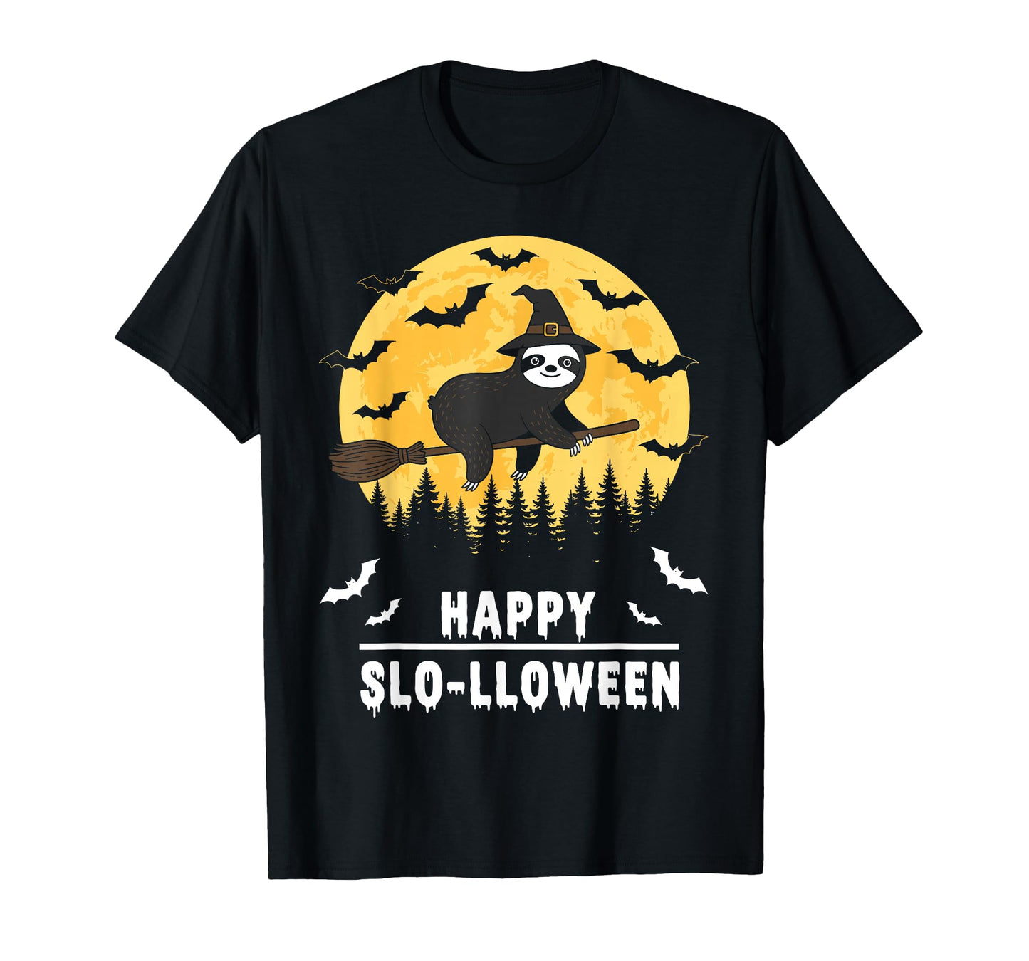 Happy Slo-lloween Funny Halloween Sloth Flying Witch T-Shirt