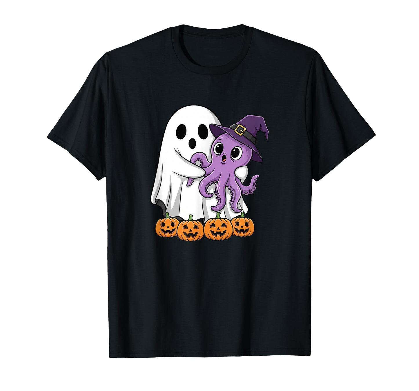 Funny Ghost Pumpkin Halloween Octopus Kids Mens Womens T-Shirt