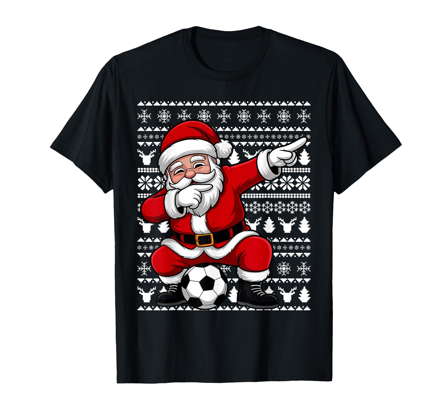 Black African American Santa Claus Soccer Ugly Christmas T-Shirt
