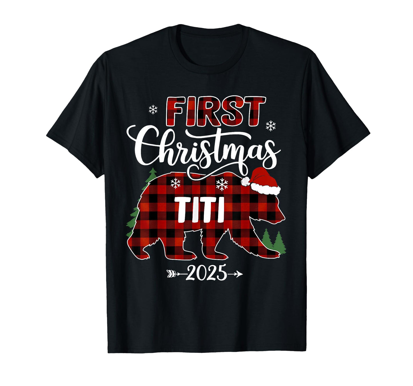 Pregnancy First Christmas Titi Red Plaid Bear Santa 2025 T-Shirt