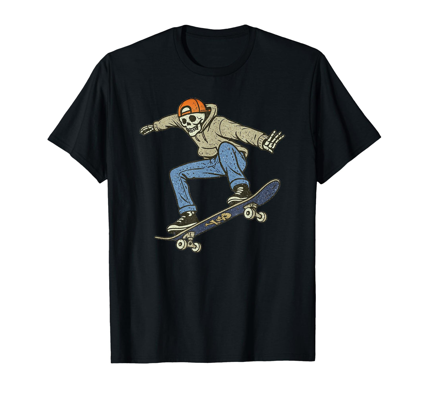 Vintage Skateboard Halloween Skeleton Funny Spooky Costume T-Shirt