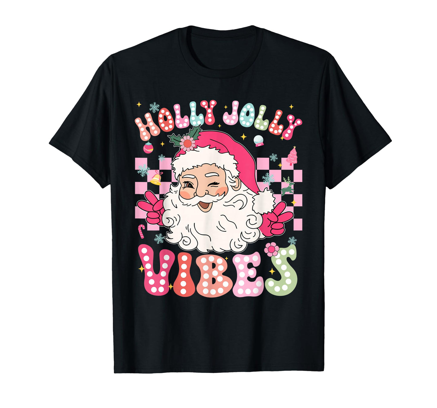 Groovy Cute Santa Claus Christmas Vibes Xmas Girls Womens T-Shirt