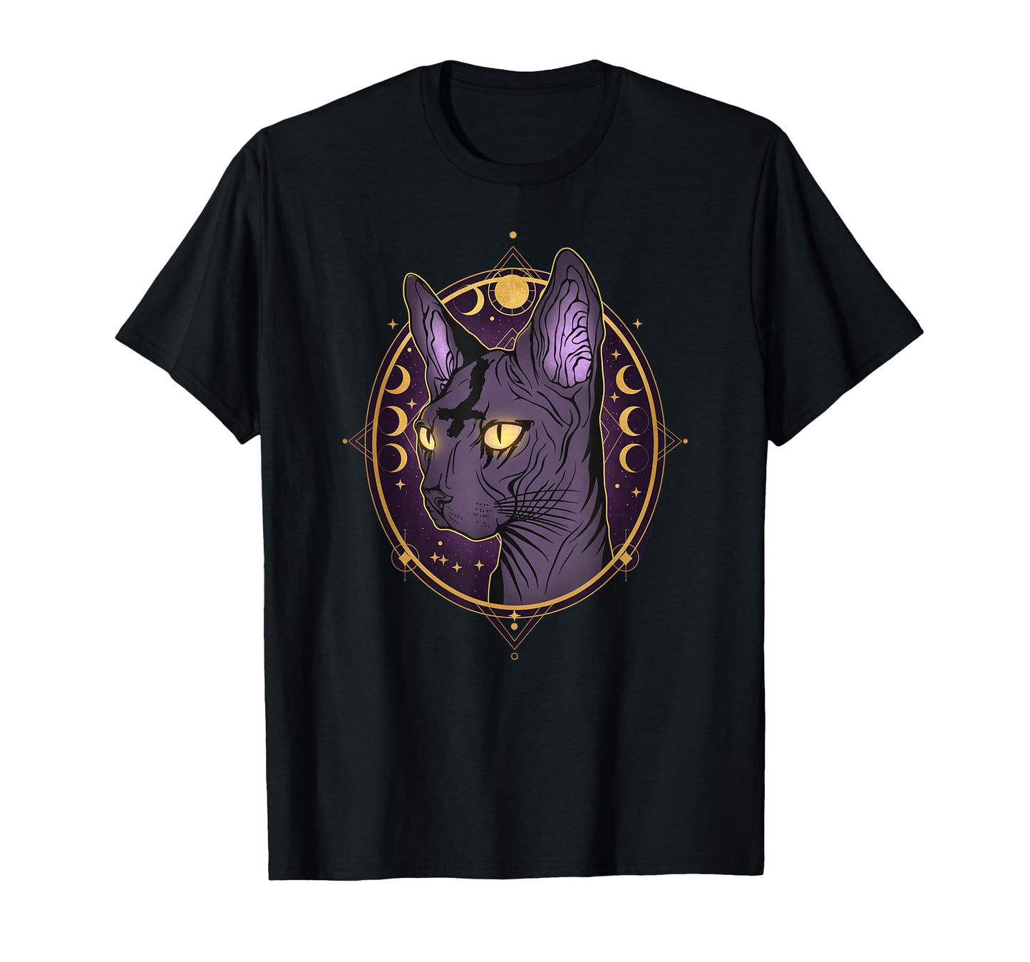 Celestial Sphynx Cat Art Moon Phases Witchy Goth T-Shirt