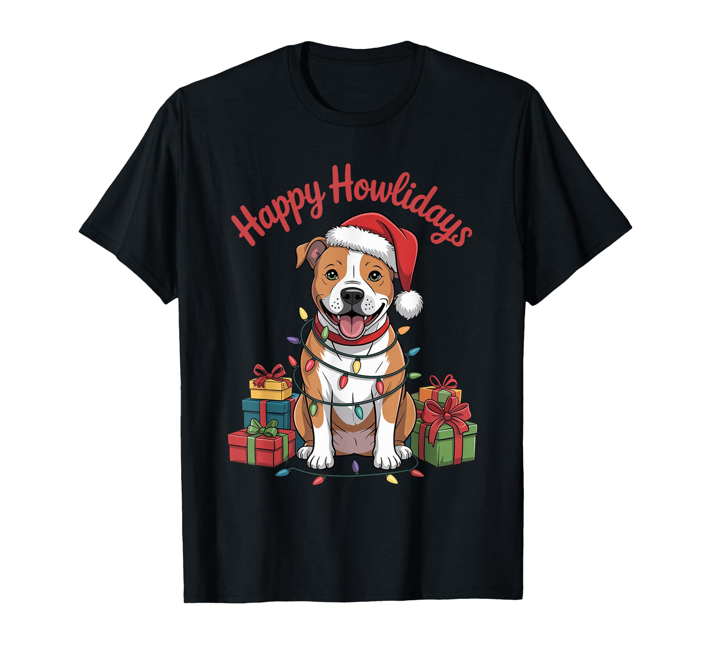 American Staffordshire Santa Hat Christmas Xmas Holiday T-Shirt