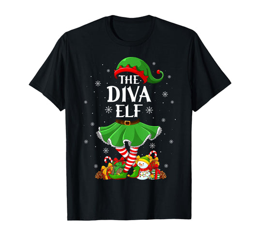 Diva Elf Christmas Family Elf Squad Xmas Girls Women T-Shirt