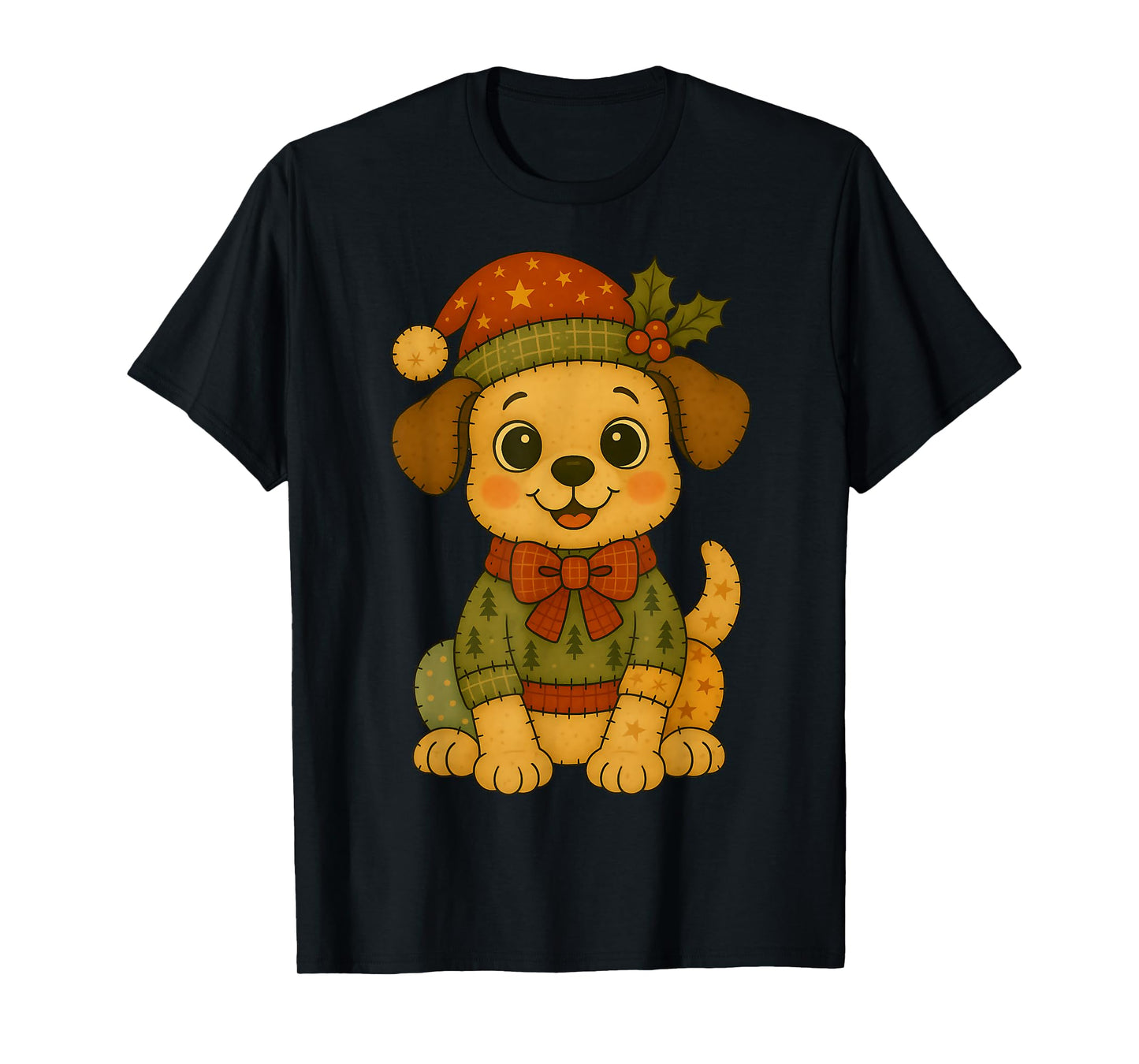 Patchwork Beagle Dog in Santa Hat for Christmas T-Shirt