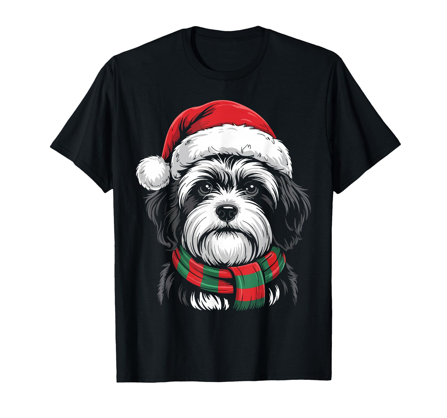 Lhasa Apso Dog Xmas Santa Hat Scarf Christmas Costume T-Shirt