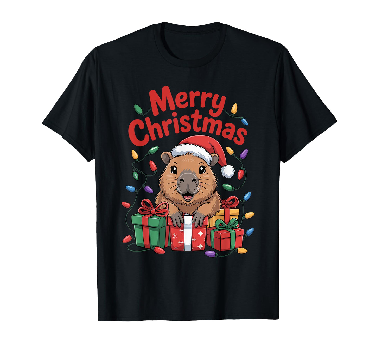 Capybara Santa Hat Animals Lovers Ugly Christmas Pajamas T-Shirt