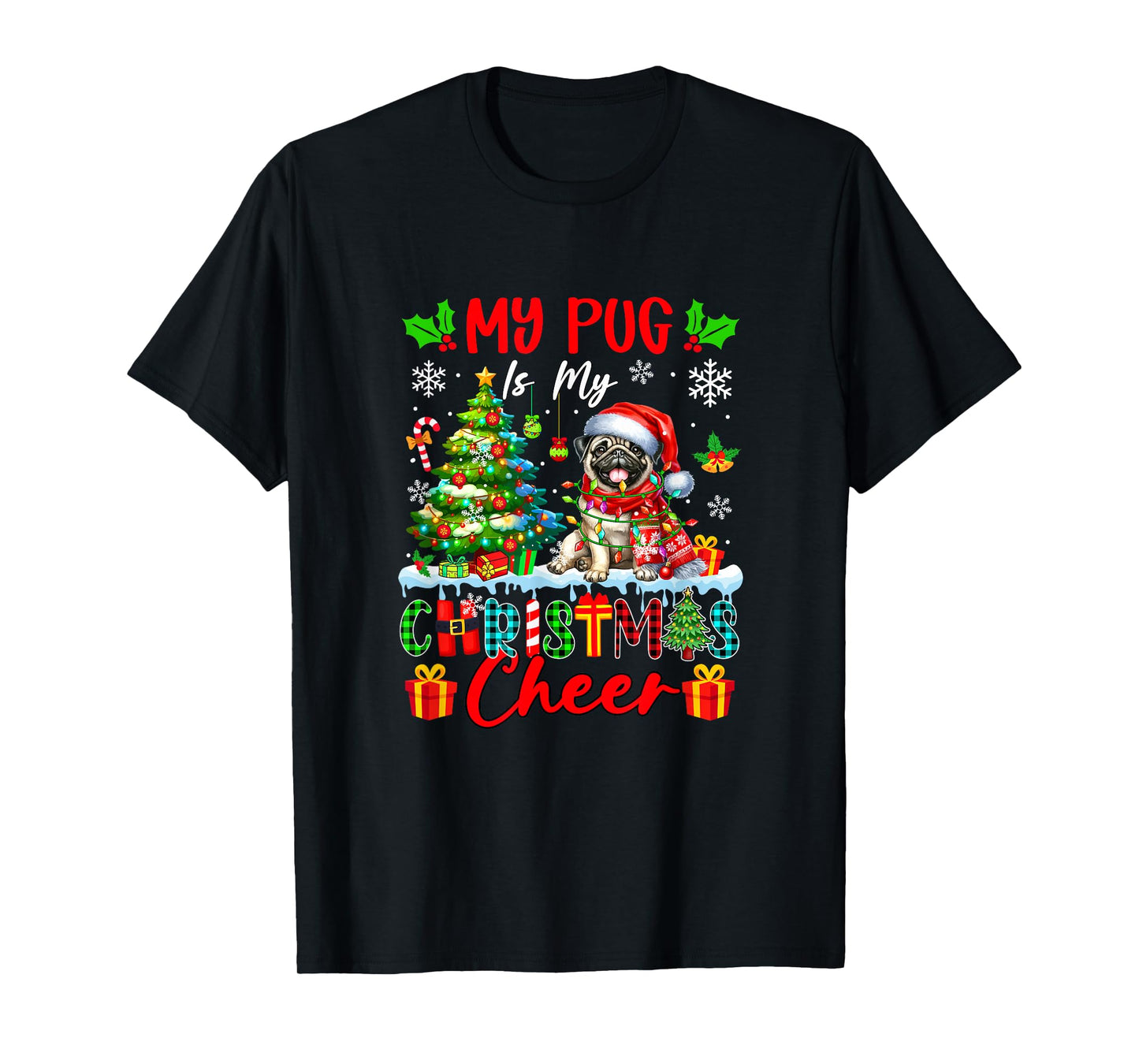 My Pug is My Xmas Cheer Funny Santa Dog Owner Kids T-Shirt