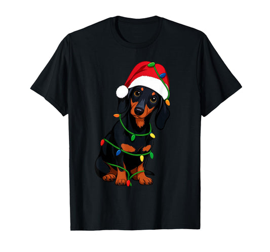 Dachshund Christmas Tree Lights Holiday Dog Lover T-Shirt