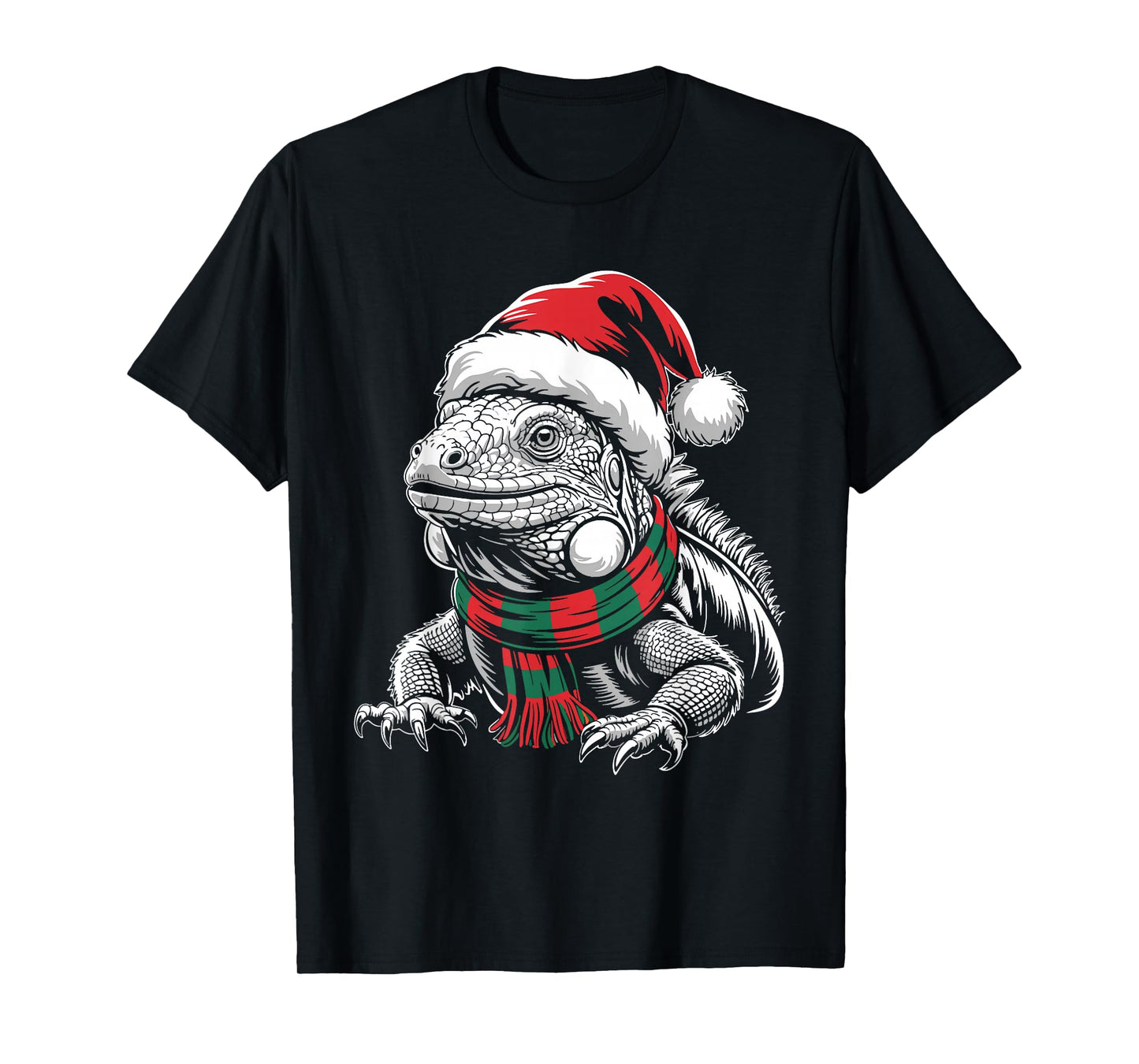 Iguana Xmas Santa Hat Scarf Christmas Costume T-Shirt