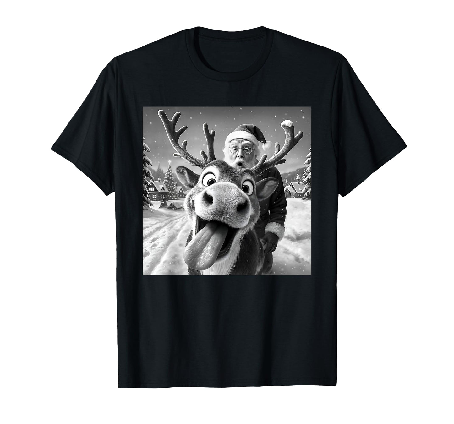 Reindeer Santa Taking A Selfie Christmas Xmas Pajama Holiday T-Shirt