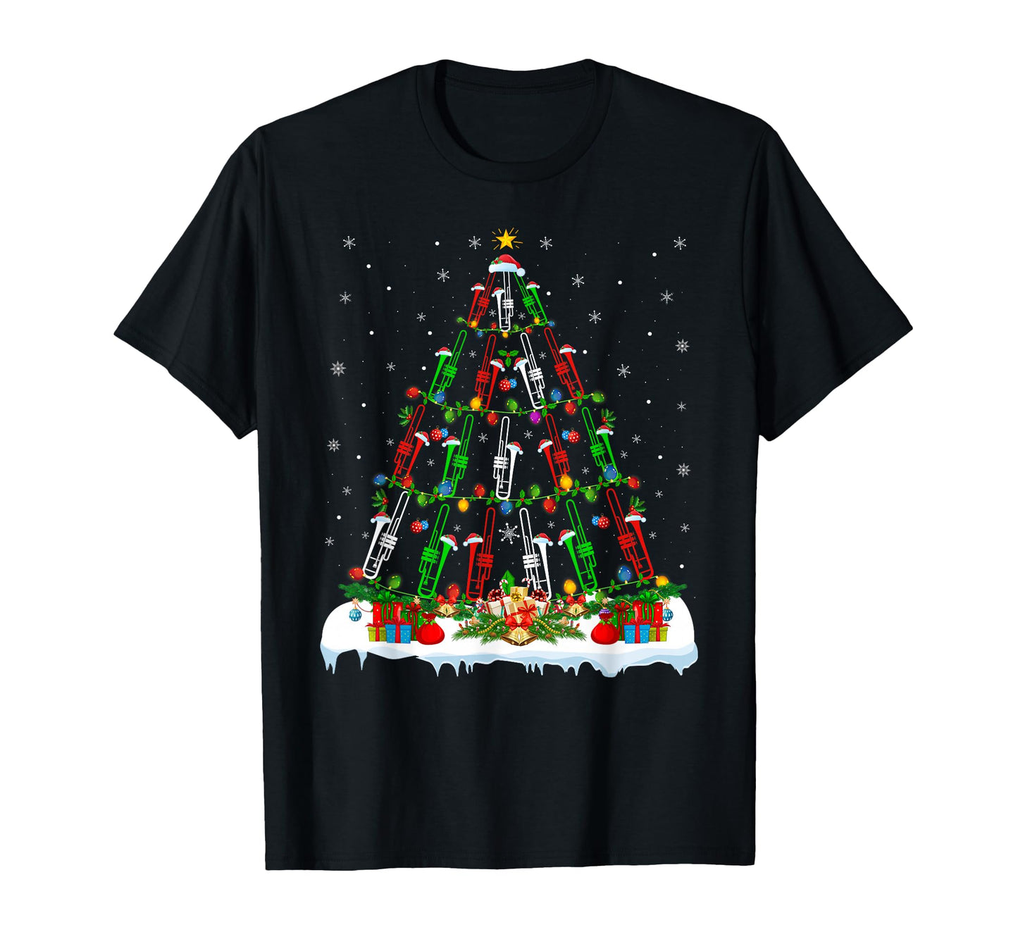 Trombone Christmas Tree Lights Music Lover Musical Xmas T-Shirt