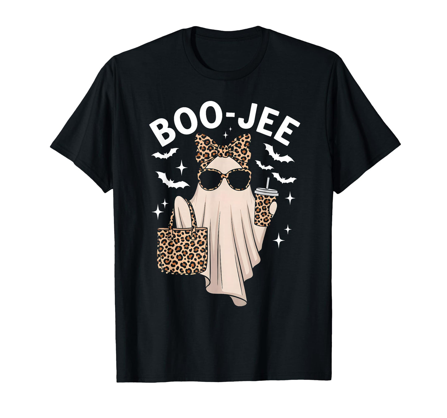 Boo JEE Ghost with Coffee Coquette Bow Halloween Women Girl T-Shirt
