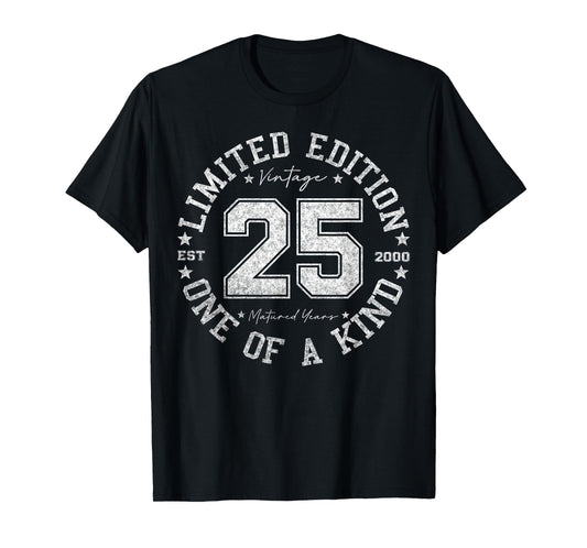 Retro One Of a Kind Shirts For Men Women 2025 25th Birthday T-Shirt, Unisex-Adults, Black, Small, Short Sleeve, T-Shirt
