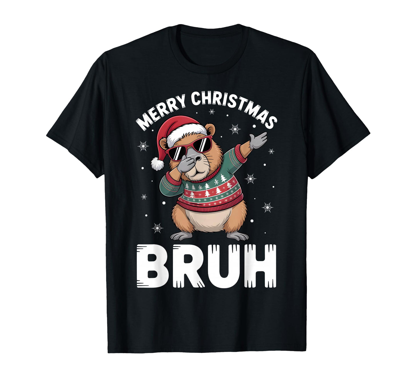 Merry Christmas Bruh Capybara Dabbing Santa Hat Xmas Capy T-Shirt