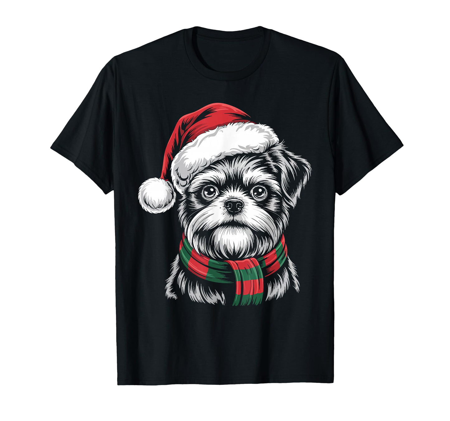 Brussels Griffon Dog Xmas Santa Hat Scarf Christmas Costume T-Shirt