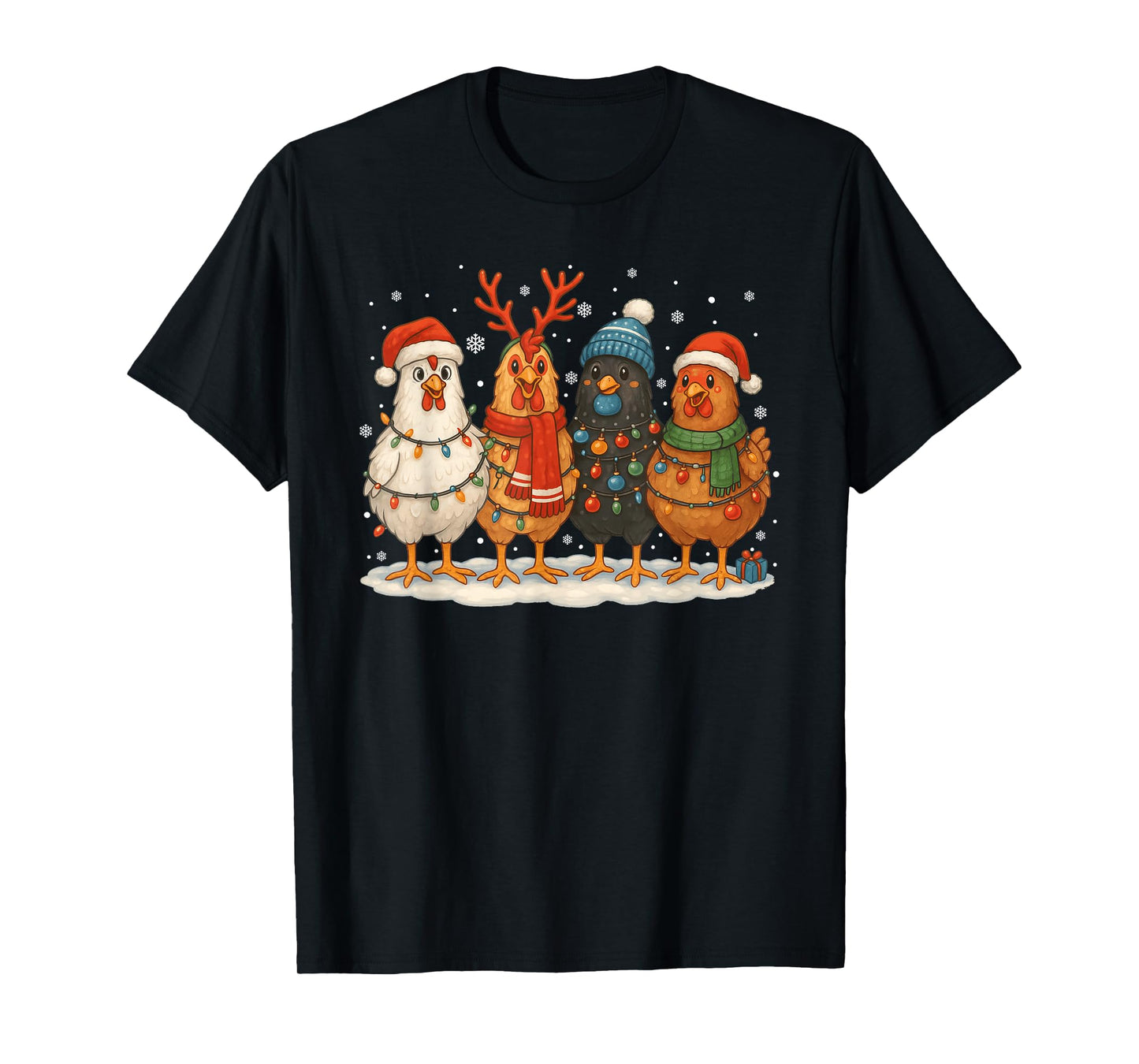 Chicken Christmas Lights Farm Animal Funny Xmas Santa Hat T-Shirt