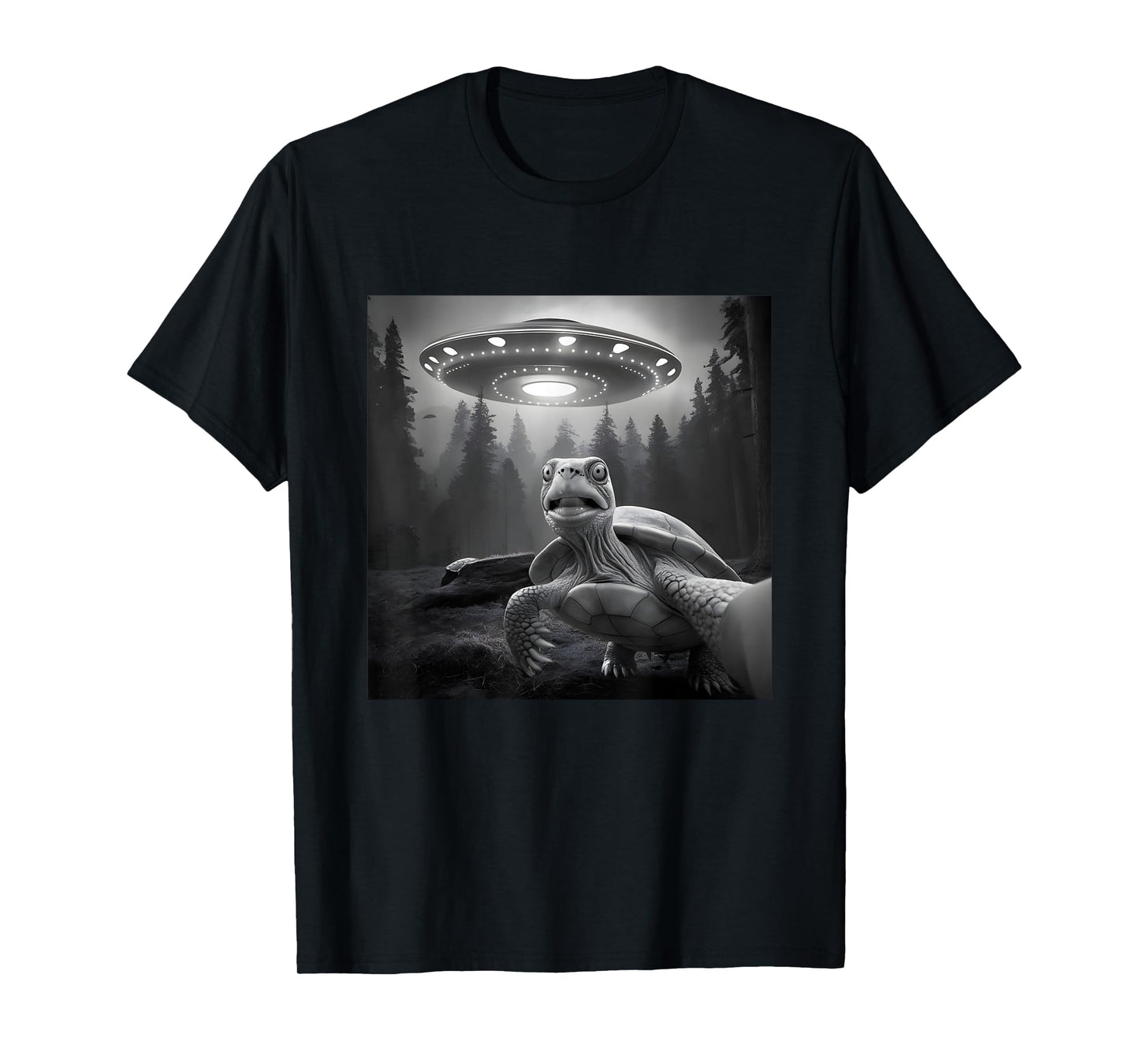 Turtle Selfie With UFO - Funny Tortoise Graphic Alien Lover T-Shirt
