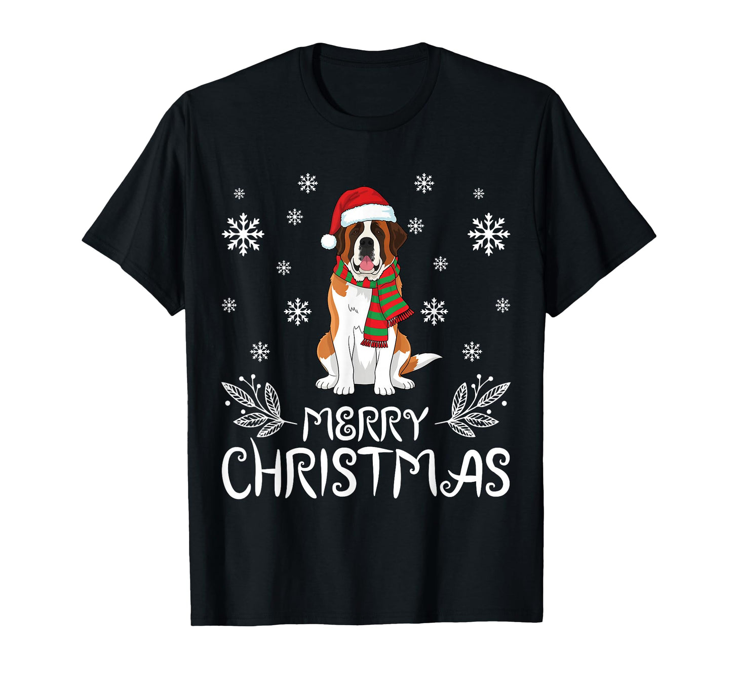 Merry Christmas St Bernard Dog Funny Ugly Christmas T-Shirt
