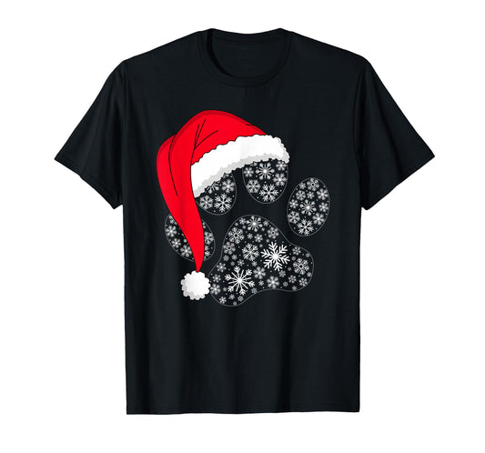 Dog Paw Christmas Santa Hat Funny Puppy Dog Lover Xmas T-Shirt