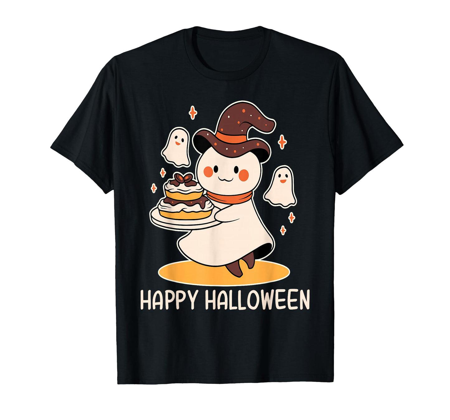 Cute Halloween Ghost with Dessert and Witch Hat Theme T-Shirt