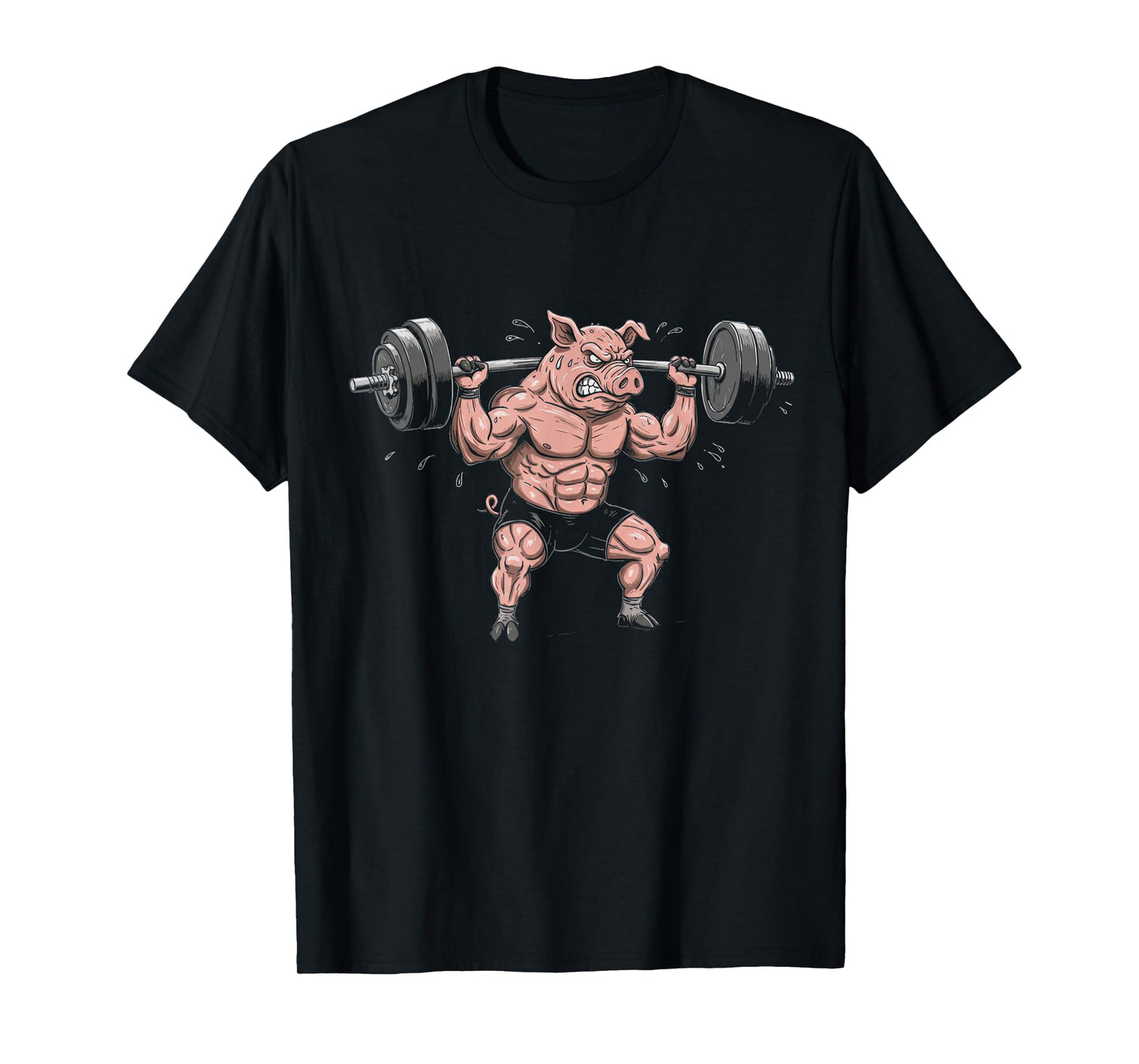 Muscular Pig Lifting Barbell Funny Gym Design T-Shirt