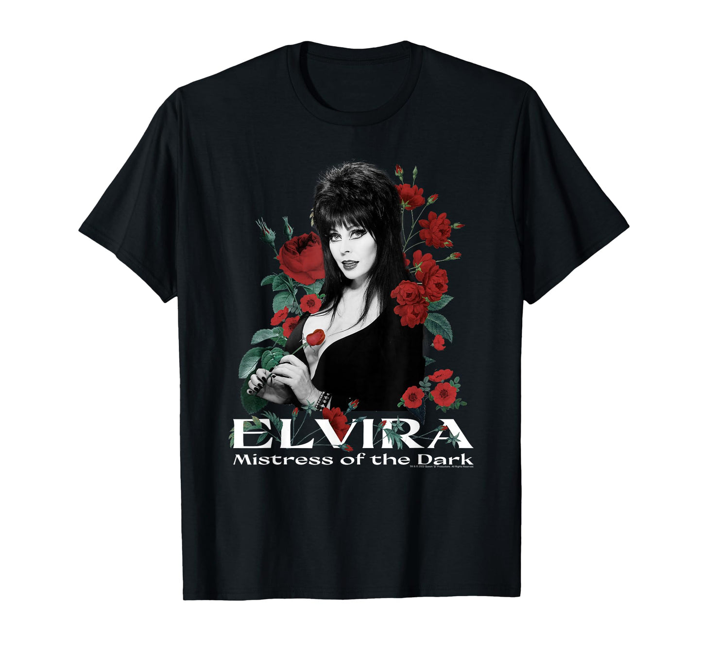 Elvira Mistress of the Dark Red Roses Portrait T-Shirt