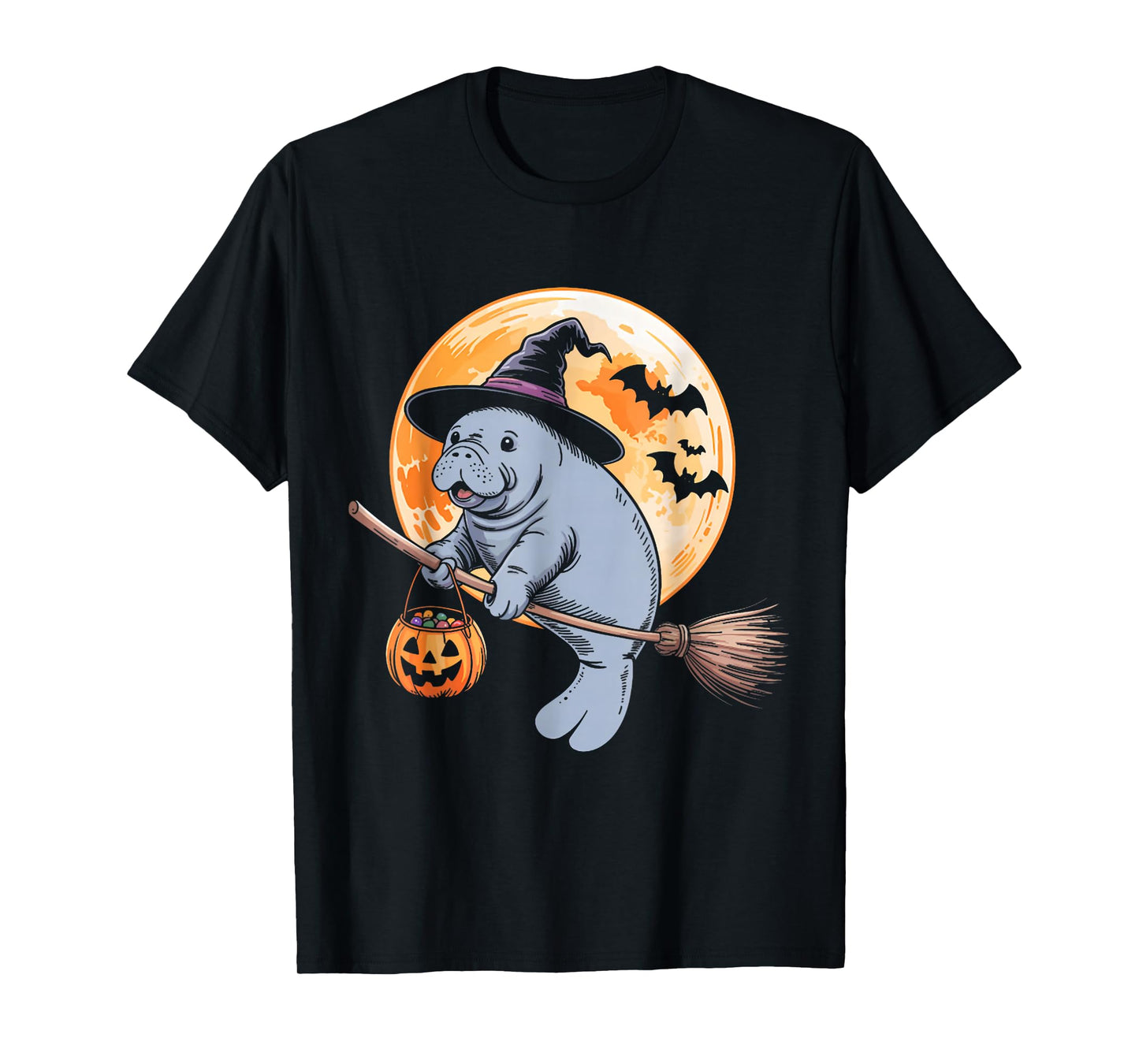 Manatee Witch Hat Pumpkin Halloween Costume Men Women Kids T-Shirt