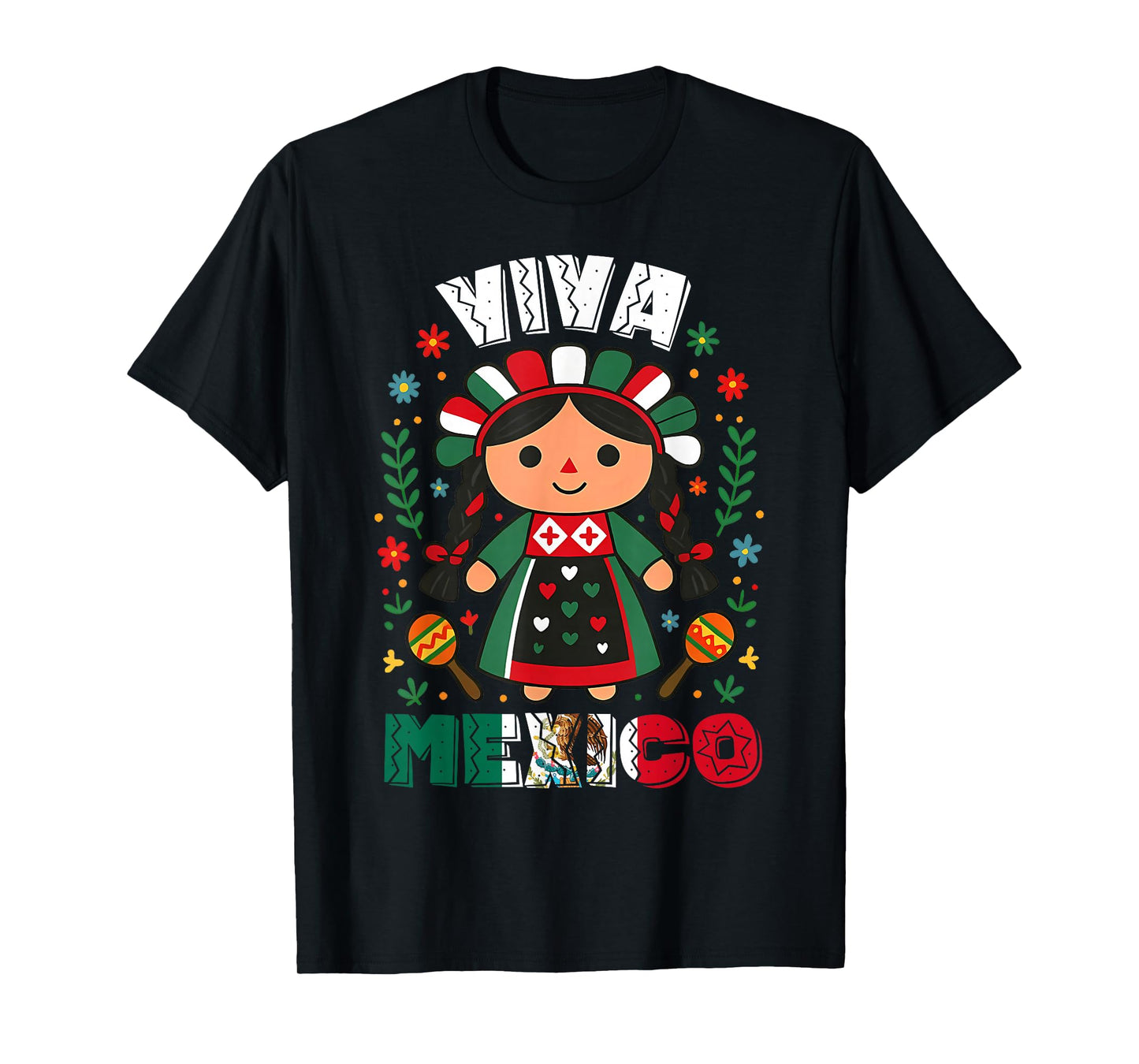 Viva Mexico Mexican Girl Flag Independence Day Girls Kids T-Shirt
