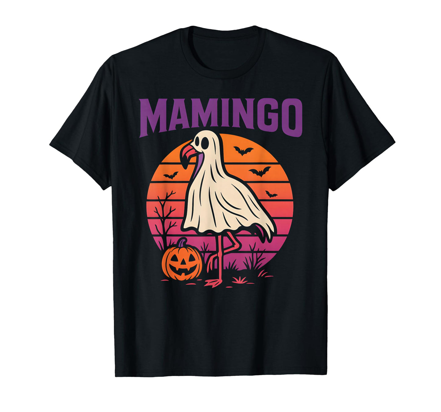 Spooky Flamingo Mamingo Fun Womens Tropical Halloween T-Shirt