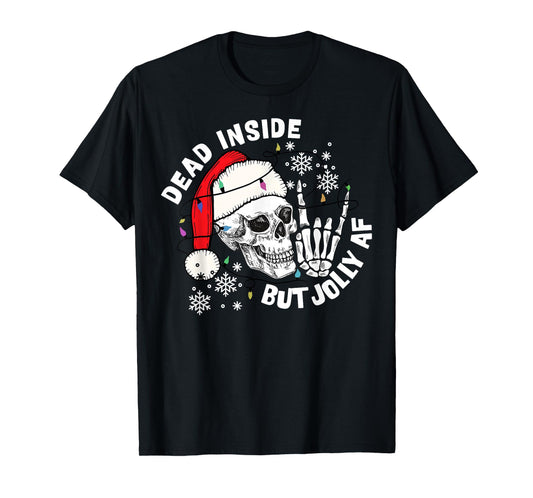 Dead Inside But Jolly AF Funny Skeleton Santa Hat Christmas T-Shirt