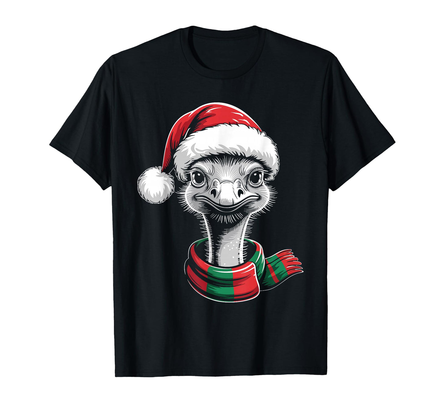 Ostrich Xmas Santa Hat Scarf Christmas Costume T-Shirt