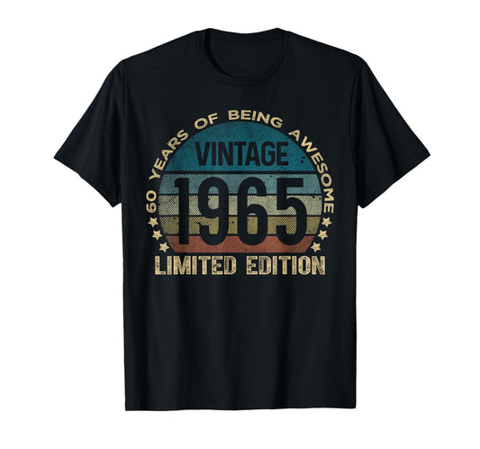 Retro Birthday Shirts For Men and Women 2025 HH 60 Year Old Gifts Vintage 1965 Limited Edition 60th Birthday T-Shirt Black Unisex-Adults Small T-Shirt