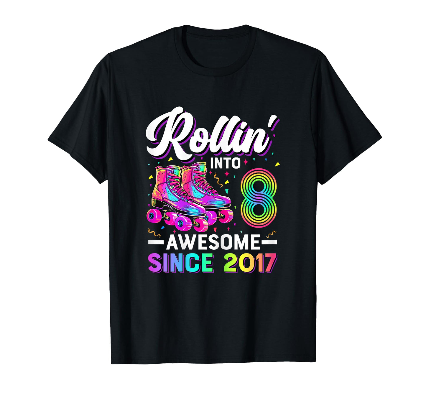 8th Birthday Shirt Girl 8 Year Old Roller Skate Skating T-Shirt