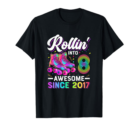 8th Birthday Shirt Girl 8 Year Old Roller Skate Skating T-Shirt