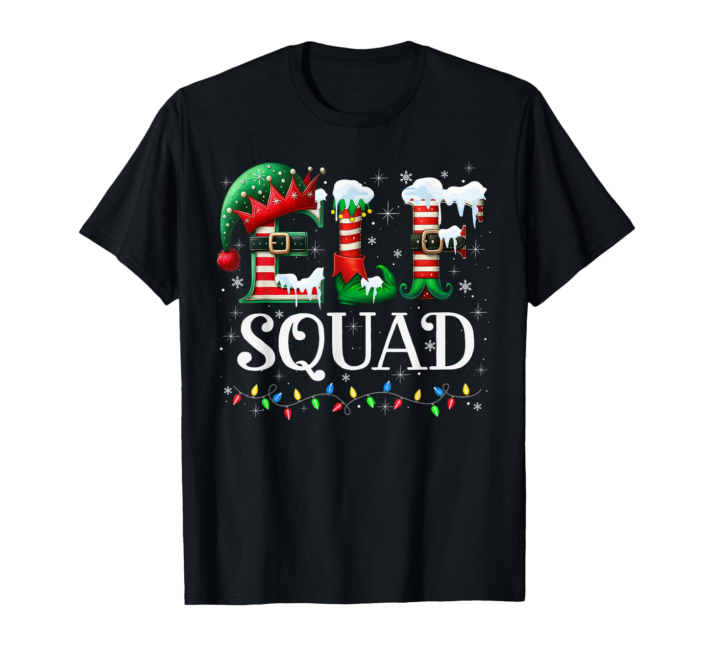 Elf Squad Family Merry Christmas Santa Holiday Xmas Lights T-Shirt