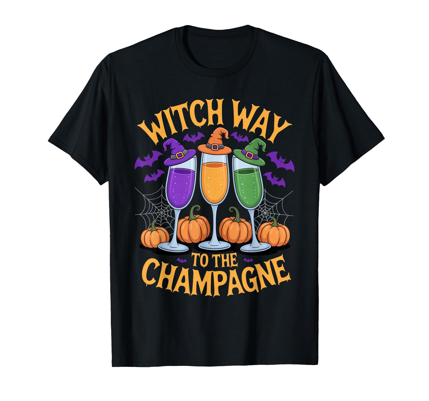 Witch Way to The Champagne Spooky Halloween Drinking Outfit T-Shirt