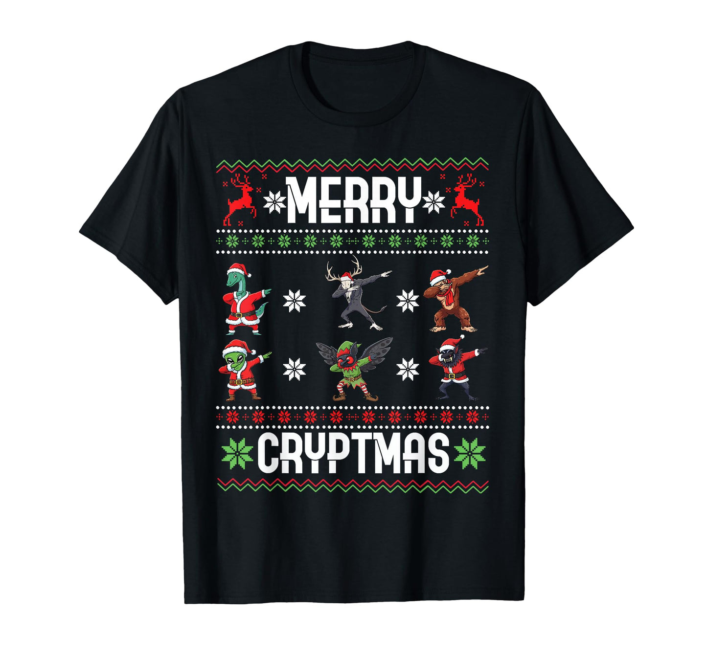 Merry Cryptmas Dabbing Cryptid Monsters Scary Ugly Christmas T-Shirt