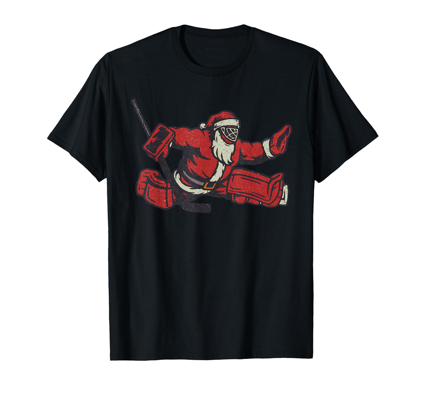 Santa Playing Hockey Goalie Christmas Vintage Funny Xmas T-Shirt