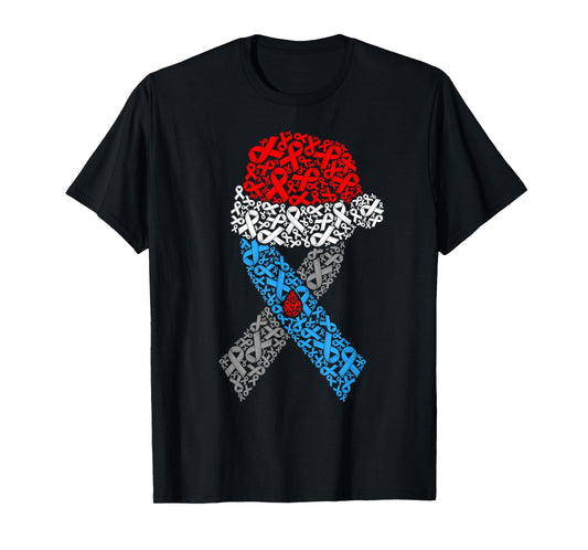 Diabetes Awareness Grey & Blue Ribbon Santa Hat Christmas T-Shirt