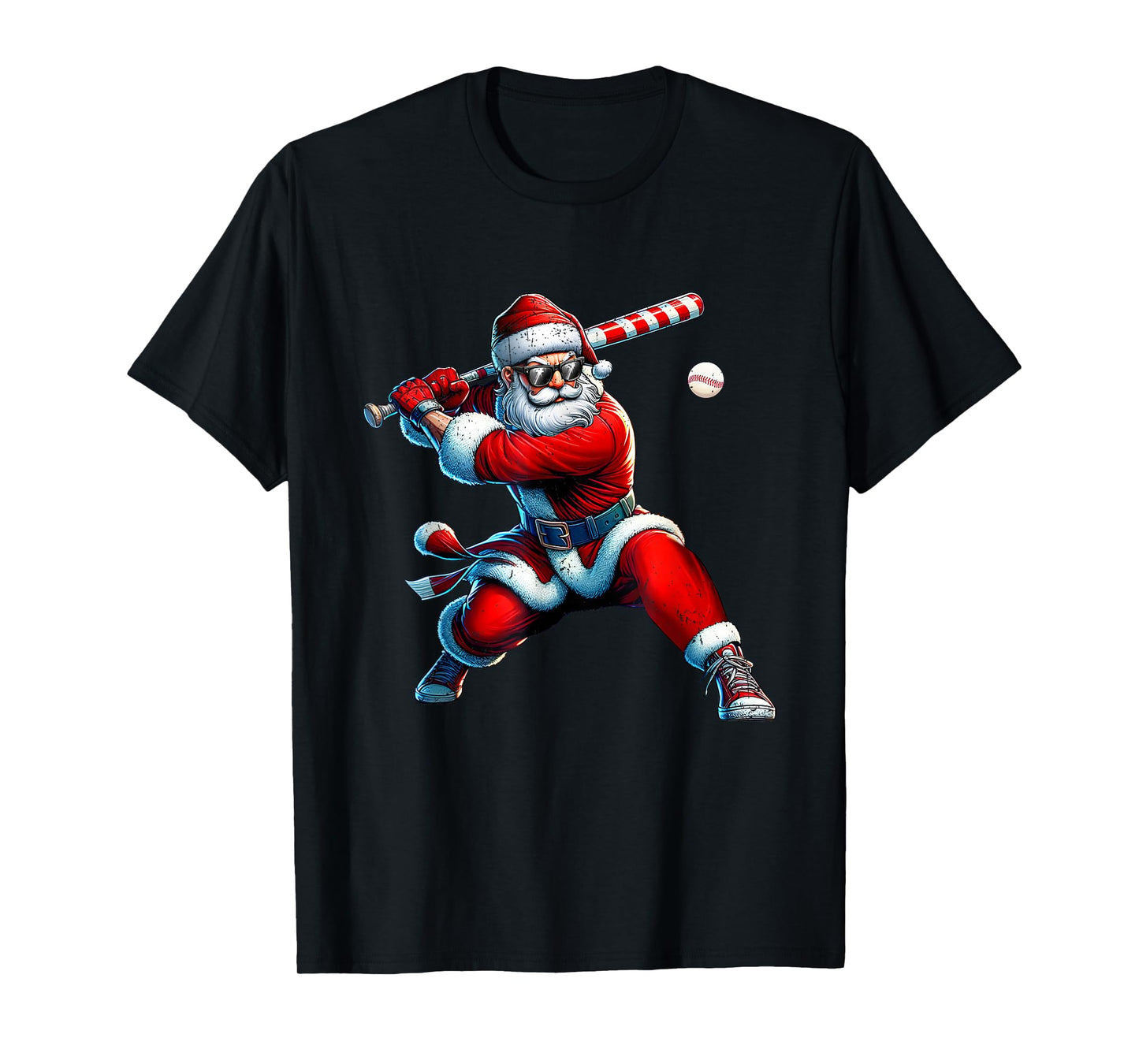 Retro Santa Playing Baseball Christmas Xmas Men Women T-Shirt